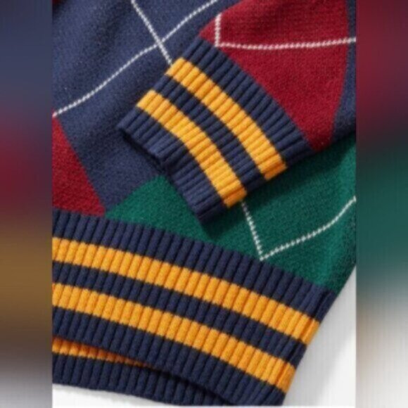 LEVI'S Preppy Argyle RETRO 90's Stay Loose Oversized V-Neck Sweater Sz Large - Picture 12 of 16